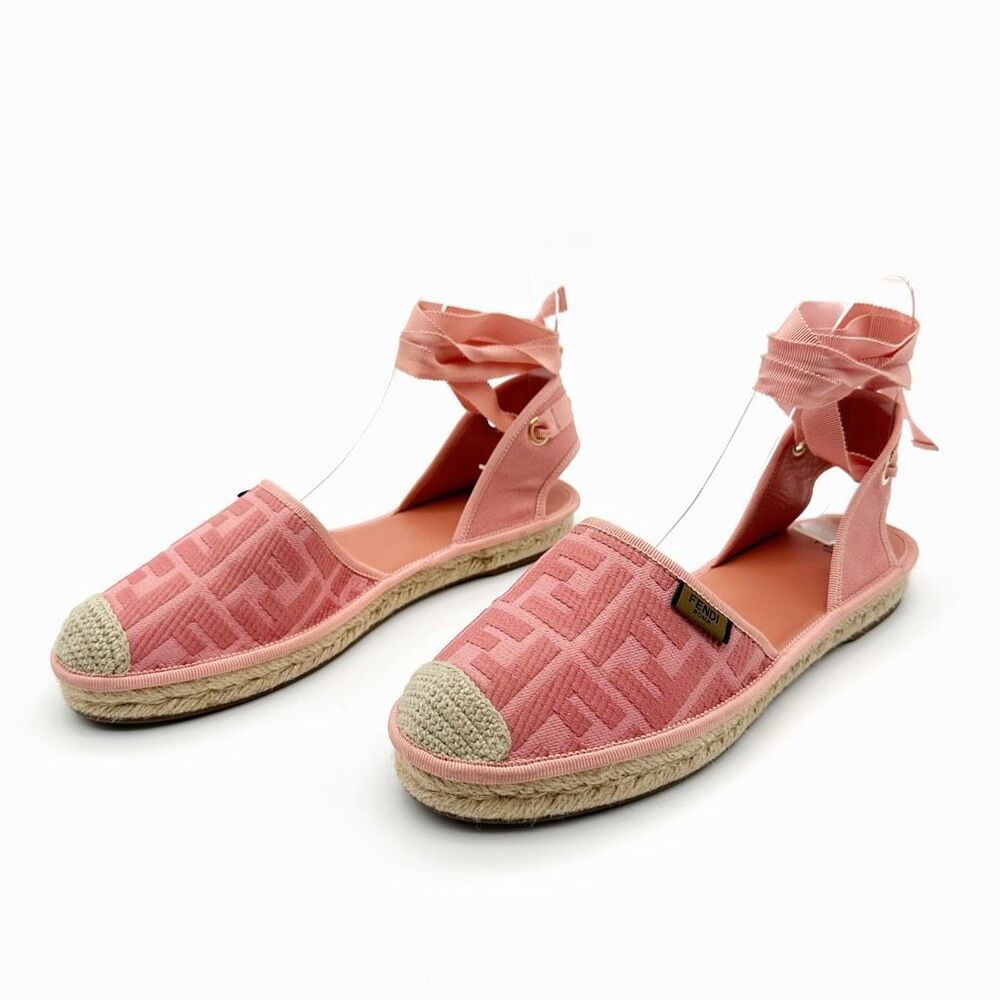 FENDI Pink Canvas FF Forever FENDI Flats Size 40 Us 9.5-10 Ankle Wrap Espadrille - Picture 12 of 13